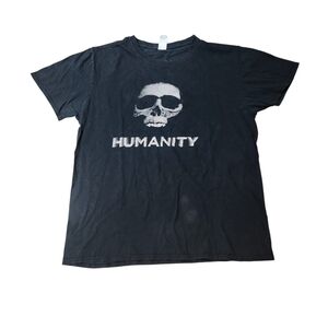 Vintage Ricky Gervais Tour Black Skull Graphic Tee 00s